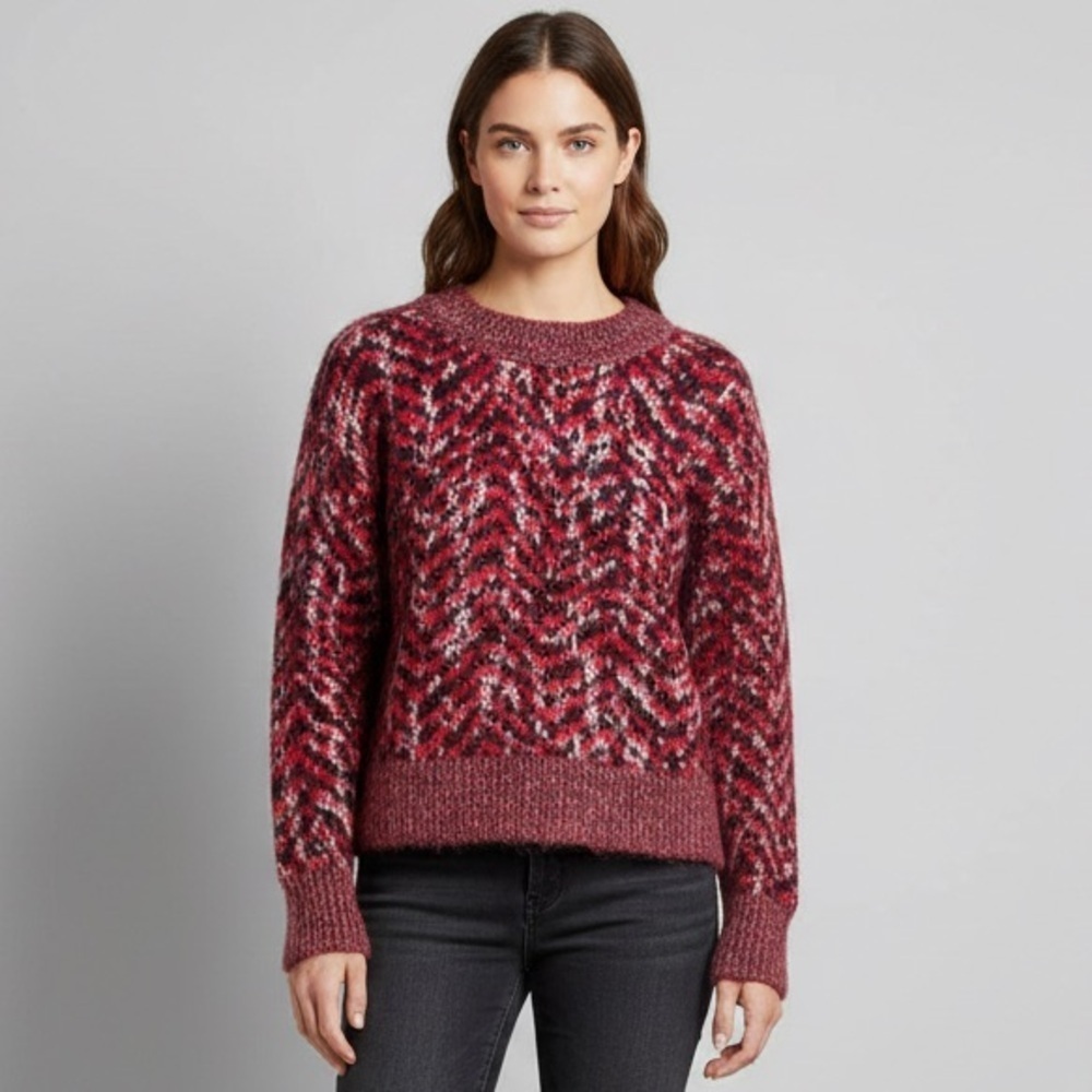 Red Black White Lightweight Mohair Wool Blend Sweater - Medium, made in Italy